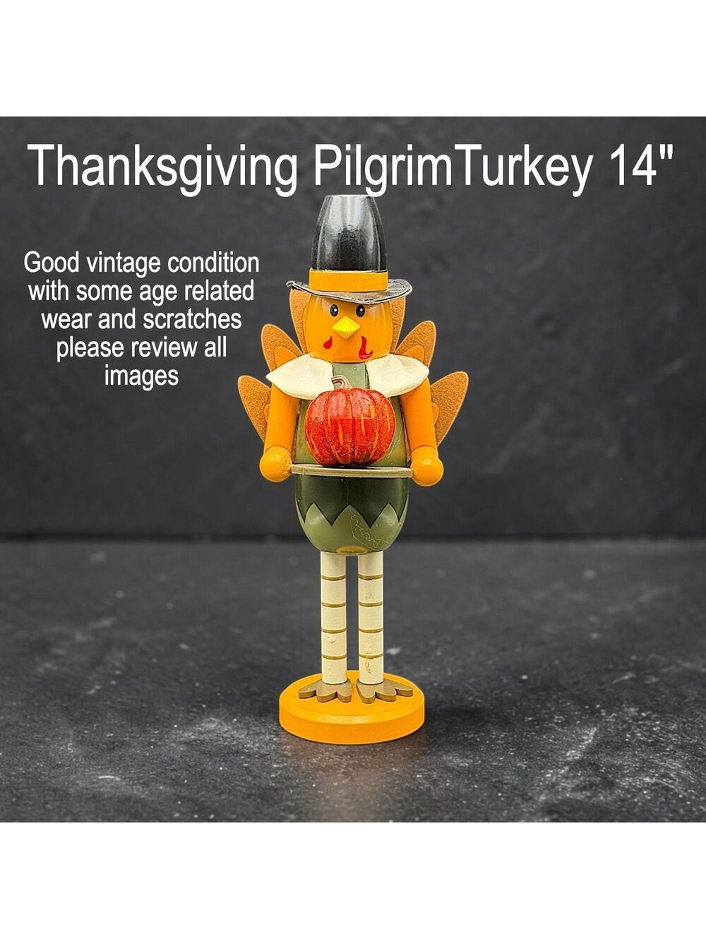Vintage Thanksgiving Pilgrim Turkey Figurine Pumpkin Fall Harvest Decor 12.5"